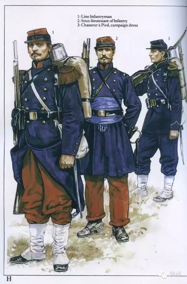 上图就是普法战争时的法军红裤子军装.