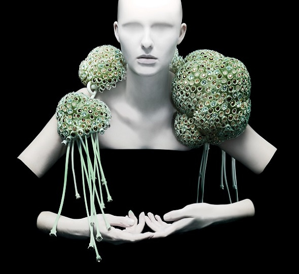 珊瑚披肩,设计师melinda looi ("海洋宝石"3d打印礼服珠宝系列