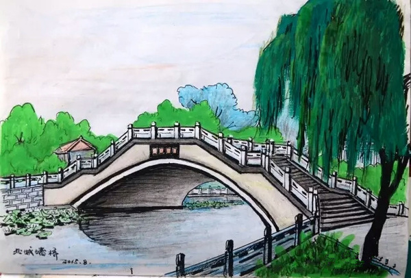 许昌七旬老人手绘护城河20桥美景栩栩如生.