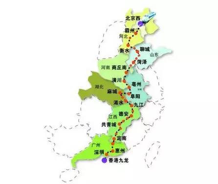 5,京九高铁路线图公布 途经商丘潢川