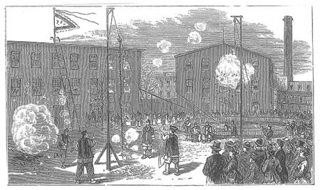 《弗兰克・莱斯利画报周刊》登了几张1876年2月12日，华人在贝尔维尔燃放烟花炮竹，庆祝中国农历新年的画报。 贝尔维尔历史学会提供。