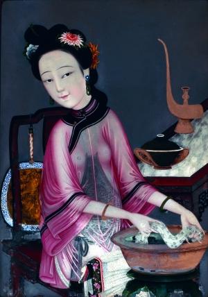 清末民初的玻璃画《女半身像》之一