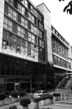 昨日,南岸区,学府大道旁的一处酒店外墙上,修建了员工专用的观光电梯