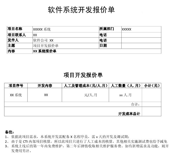 软件定制开发报价单