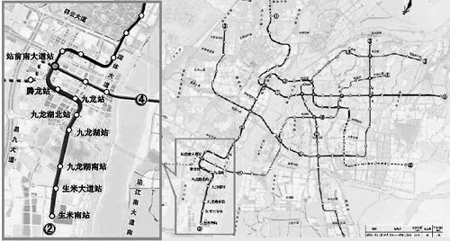 地铁2号线南延拟设站点以及南昌5条地铁线路示意图