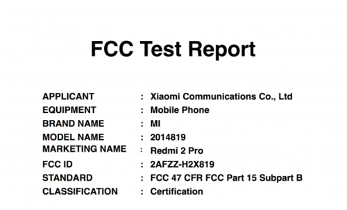 或成美国专属 红米2 Pro通过FCC测试