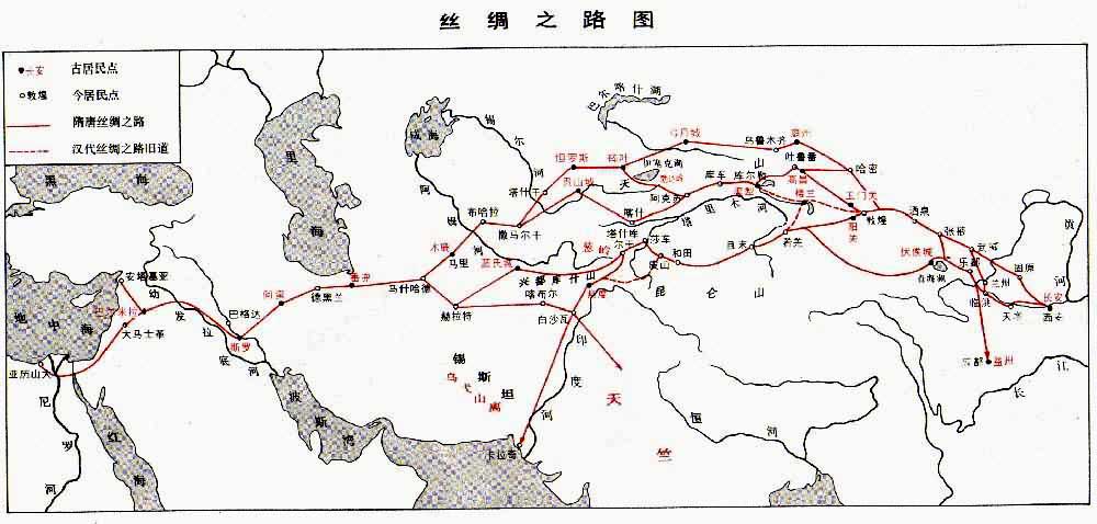 丝绸之路示意图