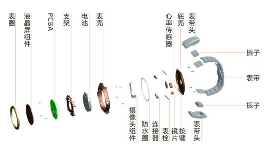       主要功能:   分解开表带之后,可以看到震动马达与