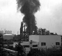 咸阳一炼油厂起火 飘起的黑烟至少有30米高(图)