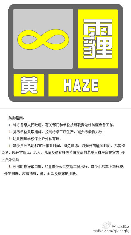 北京发布霾黄色预警信号 今晚至明日局地中度霾