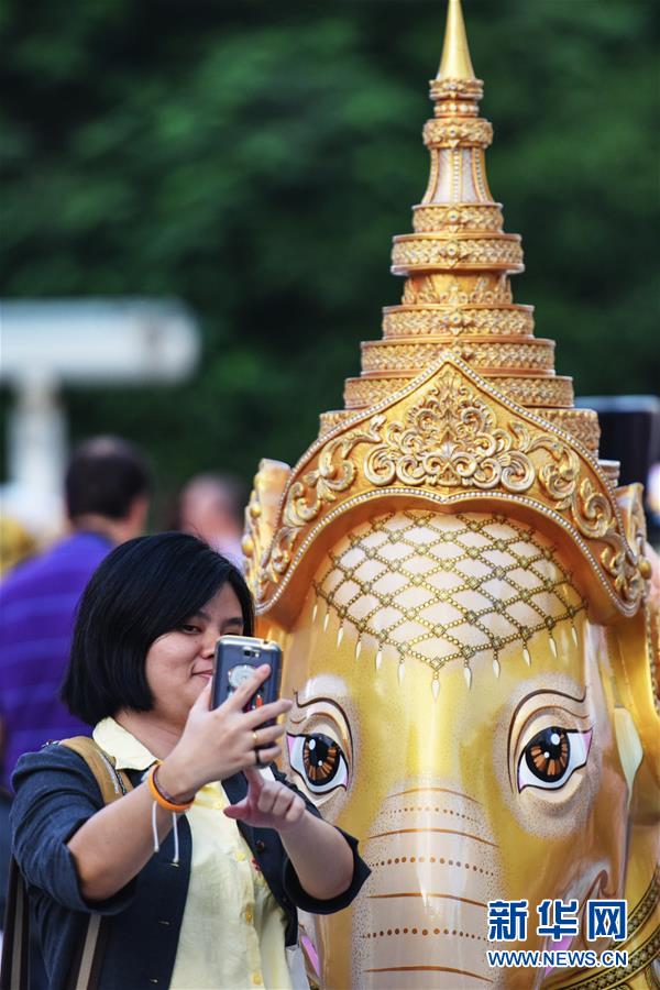 這是12月1日在泰國首都曼穀市中心一處廣場拍攝的“2015曼穀大象遊行”藝術展一角。
