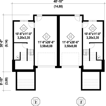 占地平米兄弟双拼3层自建房别墅户型含平面图