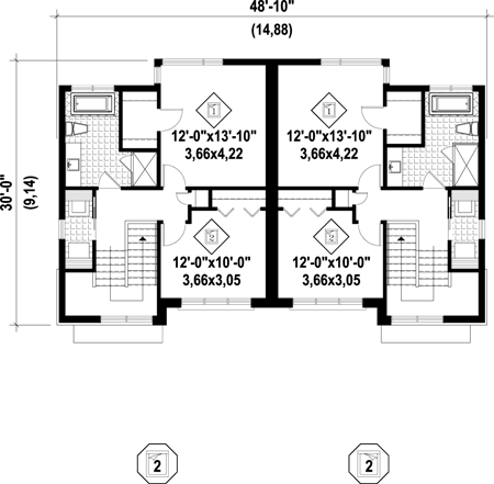 占地平米兄弟双拼3层自建房别墅户型含平面图