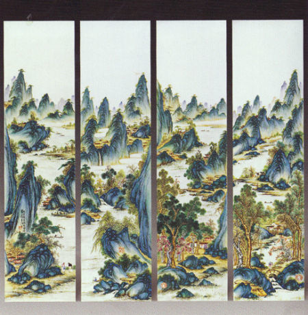 中国美術磁板絵瓷板画珠山八友山水画-