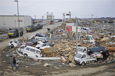 2011年3月14日，日本宫城县仙台市一处街道海啸后的场景。