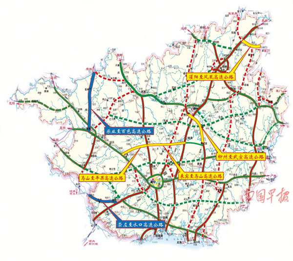 4条通车高速路及3条开工高速路示意图. 广西交通投资集团供图