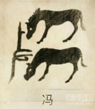 冯姓是牧马民族的族称,由两个马组成冯氏图腾,一匹马为雄马,一匹马为