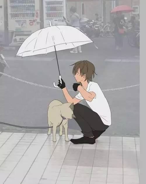 男孩雨中为淋湿的狗狗撑伞 日本网友改编成动