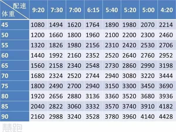 表4 不同配速下运动4小时能耗水平(kcal,全马)