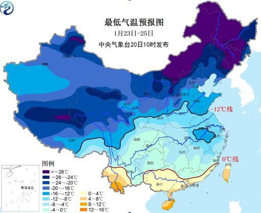 23-25日最低气温预告图。