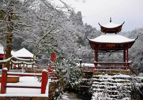 冬天落了雪的天台山,比夏天少了几分生机,但是却多了一份静谧和优雅.