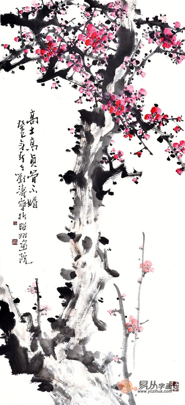 适合办公室挂的字画之梅花图欣赏三: 刘海军三尺竖幅花鸟画梅花图
