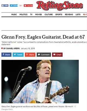 Glenn Frey, Eagles Guitarist, Dead at 67