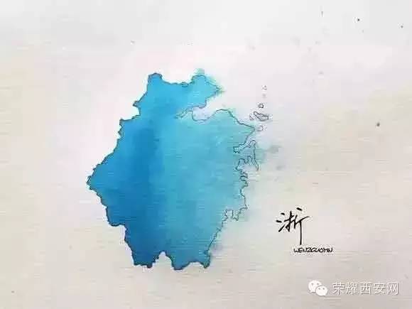 各省市的水彩画地图,陕西竟然是.