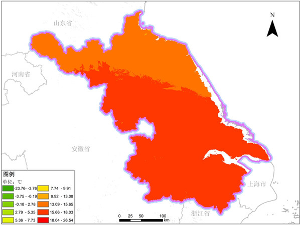 江苏省多年平均气温空间分布数据是地理国情监测云平台推出的气象气候
