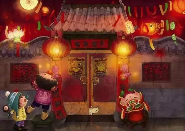 4,贴春联:喜气洋洋贴春联