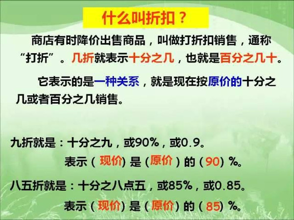六年级人教版第二单元折扣和成数讲解