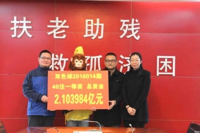 戴面具的中奖者和记者合影。