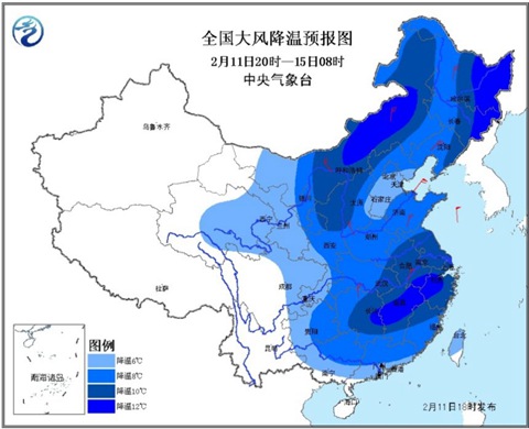 寒潮蓝色预警：东北及江南等地降温可达14℃