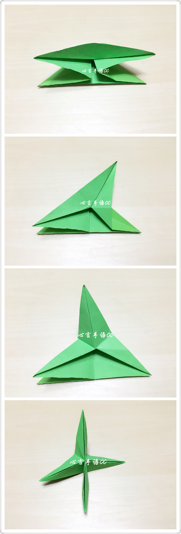 正方形纸对折再对折,再折出双三角形.