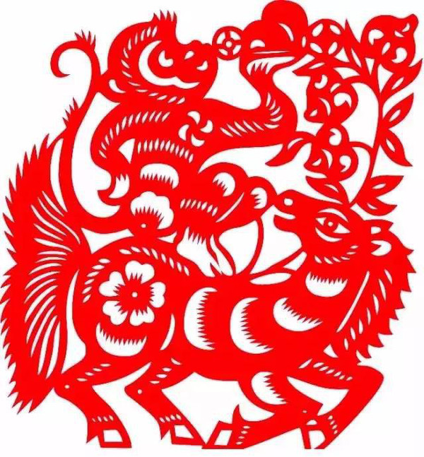 中国风猴年剪纸,美猴送福