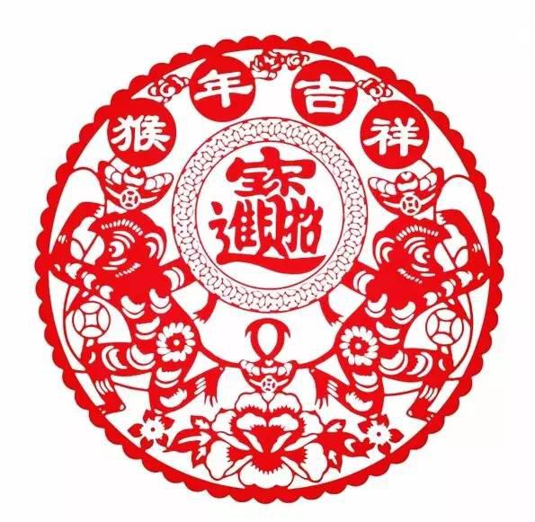 中国风猴年剪纸,美猴送福