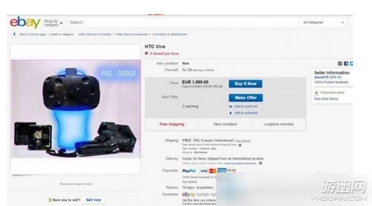 VR头盔HTC Vive上架eBay 售价高达80