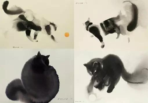 水墨画风格猫咪插画,跃然纸上的喵