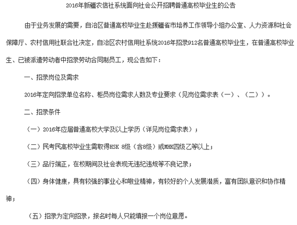 2016新疆农村信用社招聘报名入口