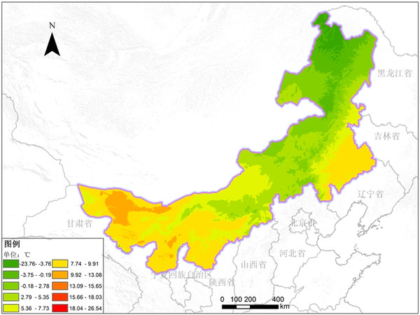 2000年-2010年内蒙古平均气温空间分布数据