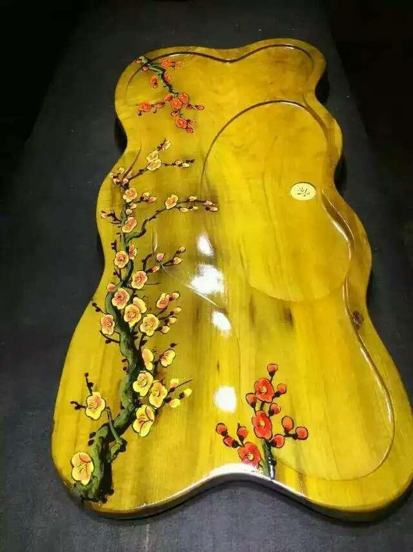 金丝楠木梅花茶盘 我在如沐春风里赏梅,别有风味
