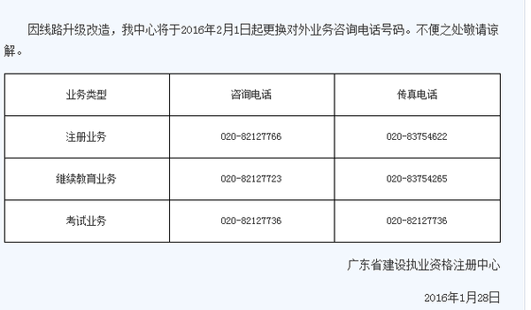 广东一级建造师业务咨询电话变更通知