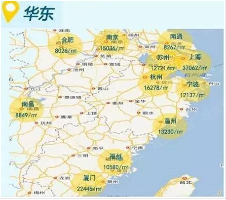 华东地区土地富庶经济发达,所以房价基本上都会比较高,即便是二三线