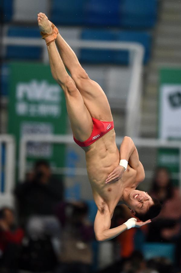 跳水系列赛北京站男子10米跳台决赛中,中国选手陈艾森和邱波分别以572
