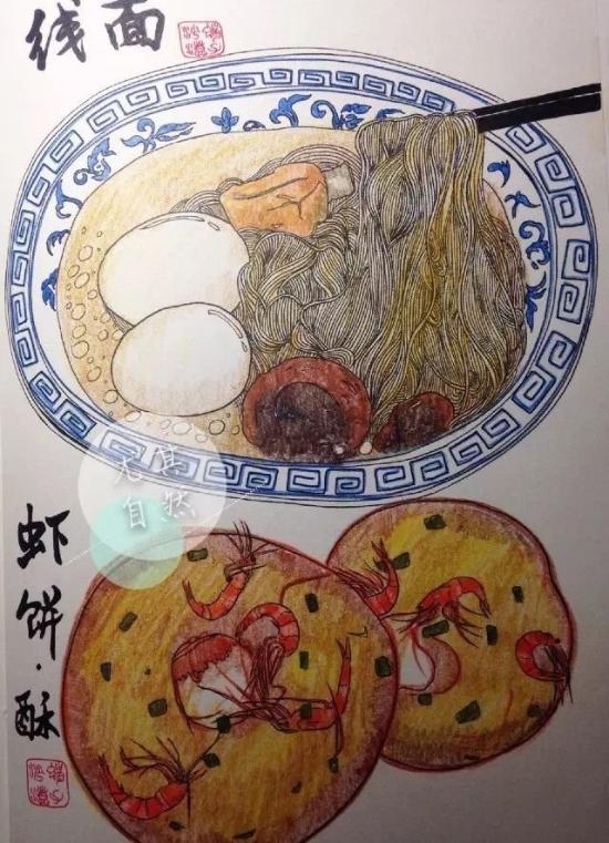 其中包含了鱼丸,马蹄糕,光饼,佛跳墙等十多种美食,不少网友称赞作者的