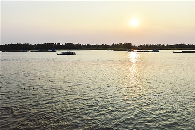 这是4月4日在越南同塔省鸿御县拍摄的夕阳下的湄公河.图片