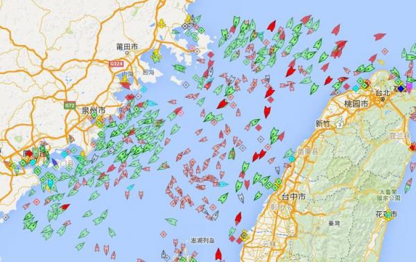 2016年5月8日14时台湾海峡北半部各类船舶位置实时图