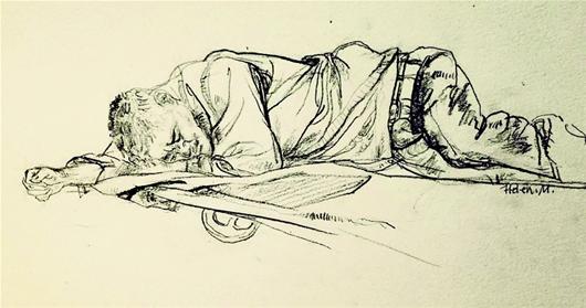 图文:庞舸之速写湖北日报讯图为:睡在医院长椅上的人图为:拾荒老人
