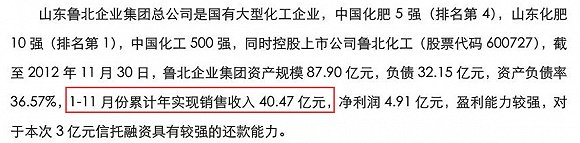 从上述公开披露的数据计算可以得知,鲁北集团2012至2014年间的年度营收一直稳定在40多亿元附近,季度营收约在10亿元附近,2015年鲁北集团的一季度营收约在17.63亿元左右,增长幅度较大,如果按照均值计算,全年的营收数字大概在70亿元附近。