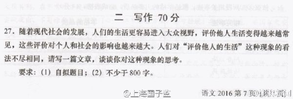 2016高考上海语文作文题:评价他人的生活